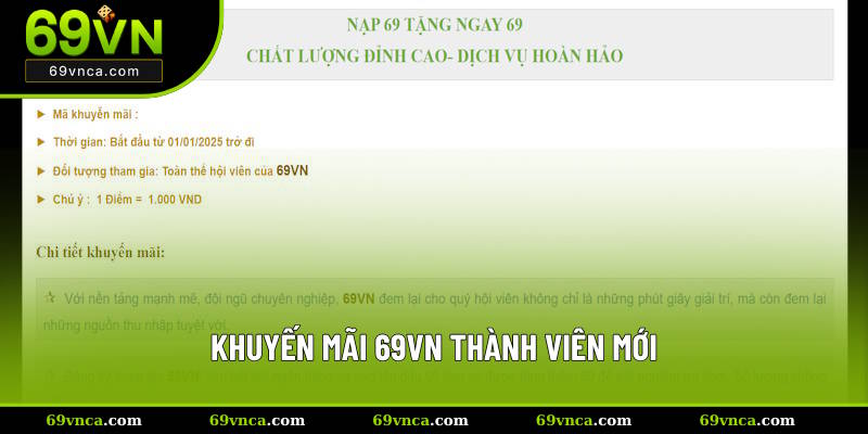 Khuyến mãi 69VN thành viên mới